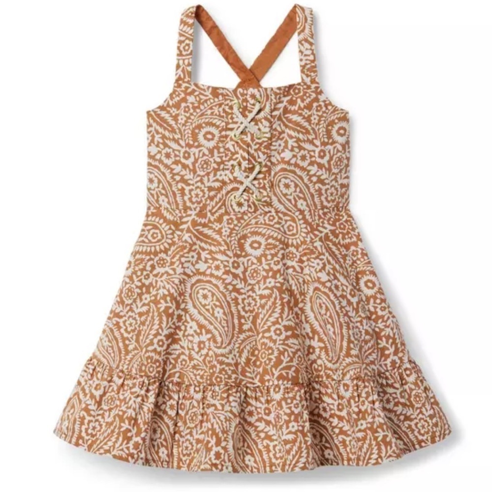 Janie and Jack Lion Floral Paisley Poplin Lace Up Sundress SIZE 4